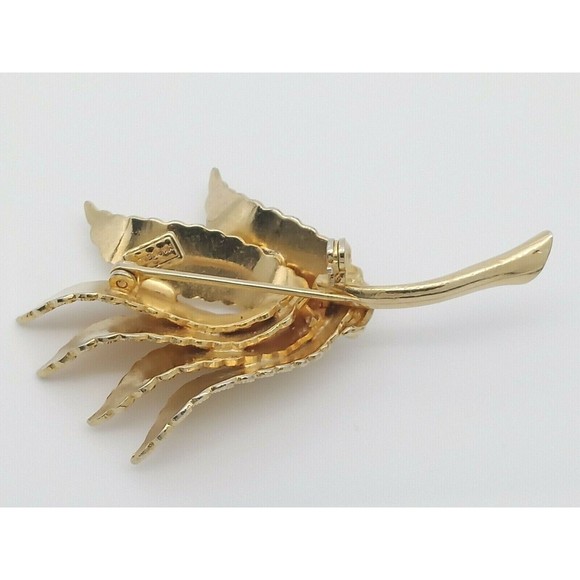 Vintage Marvella Leaf Leaves Brooch Pin Etched Design Gold Tone Metal Shiny! - Picture 10 of 12